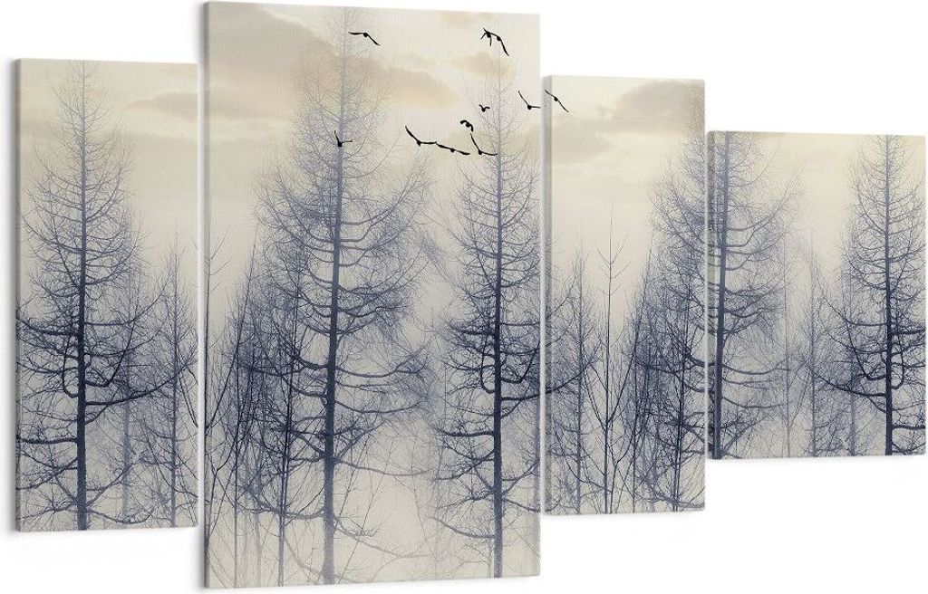 Bild auf Leinwand - Leinwandbild - 4 Teile - Bäume Vögel Himmel - 120x70cm - Wand Bild - Wanddeko - Wandbilder - Leinwanddruck - Bilder - Wanddek...
