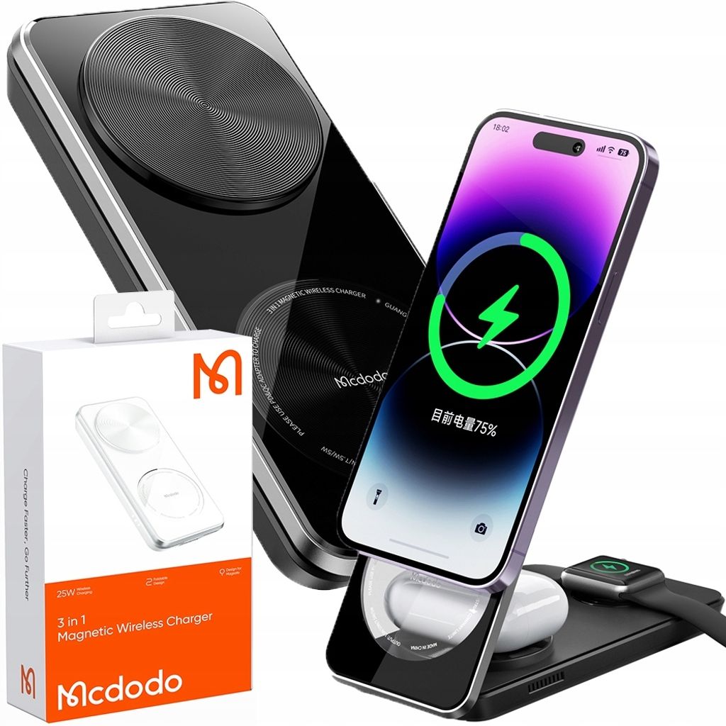 Mcdodo 3In1 Qi Docking Station Für Iphone, Airpods, Watch, Schwarz