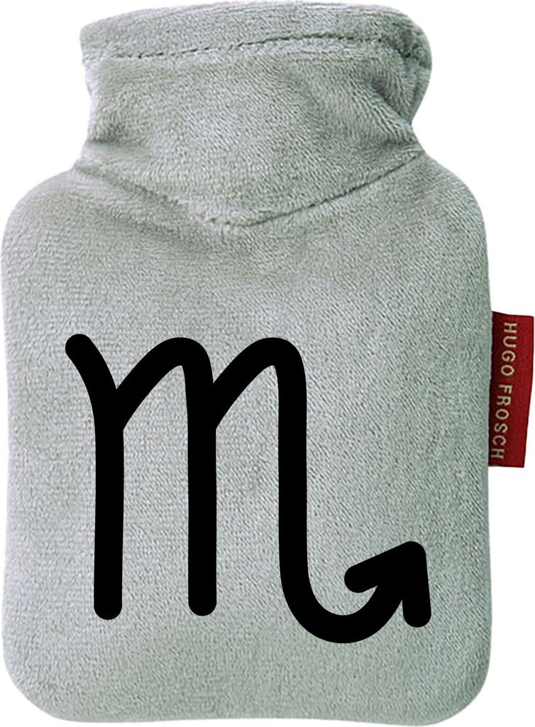 Huuraa Mini-Wärmflasche Skorpion Sternzeichen Zeichen 0,2 Liter Grey Mini Veloursbezug Taschenwärmer Geschenkidee