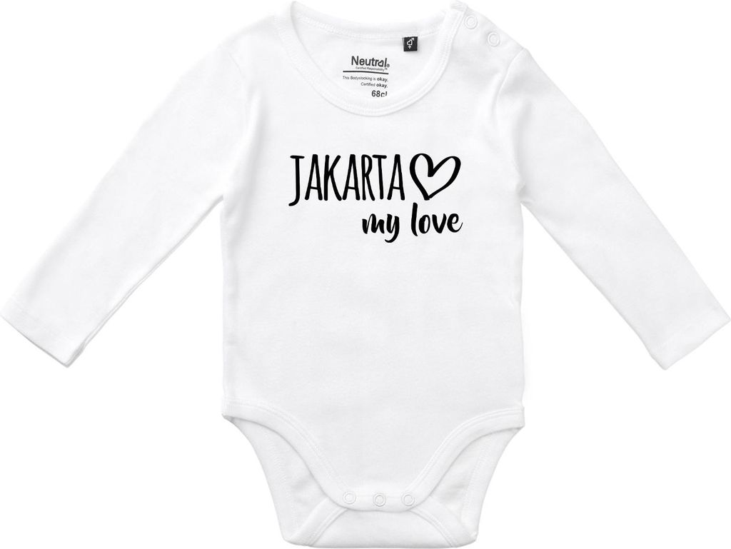 Huuraa Baby Body Jakarta my love 68 White Baumwolle Fairtrade Langarmbody Geschenkidee