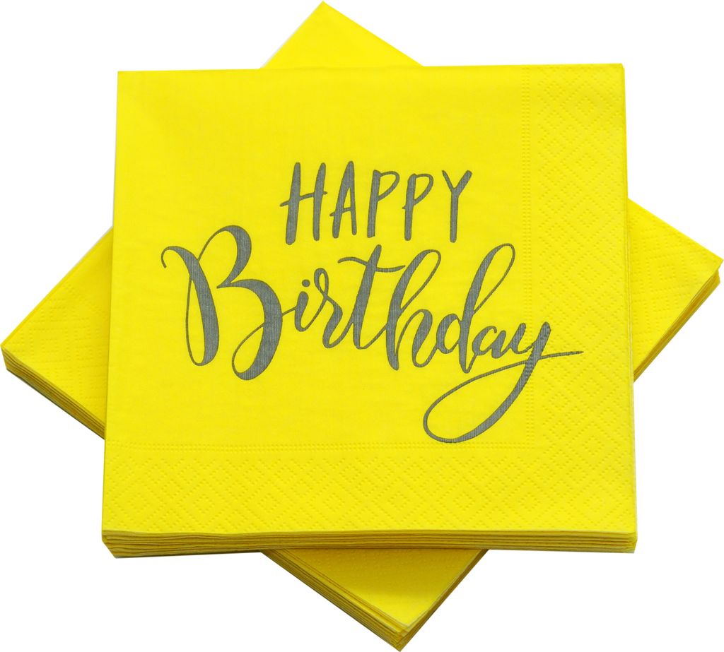Servietten zum Geburtstag 'Happy Birthday' gelb & grau (20 Stück)