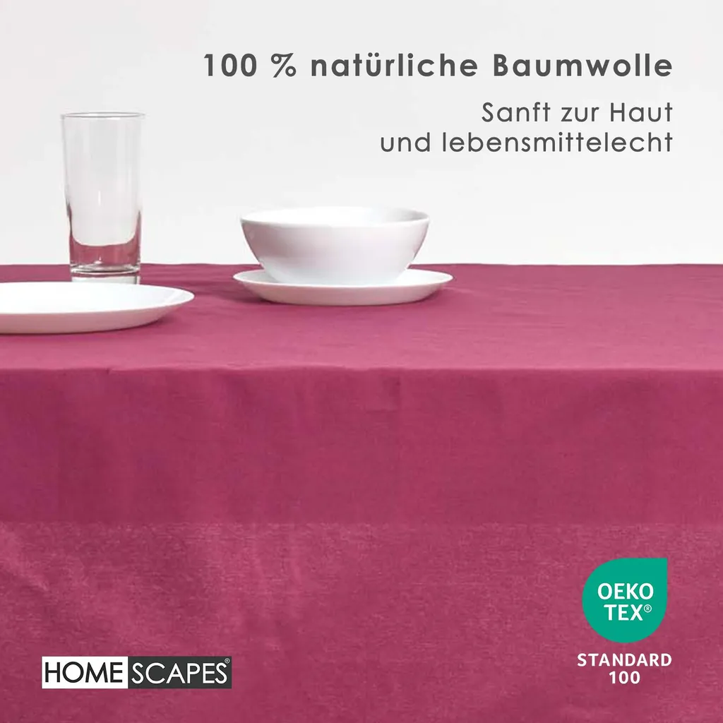 Tovaglia Cotone Homescapes Rosso Vino 137x228 - Ideale per Famiglia - 3