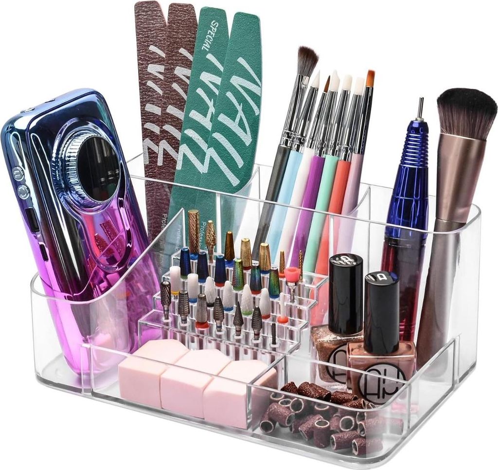 INF Multifunktionale Nagelkunst Werkzeug Aufbewahrungsbox PC Kunststoff Organizer Transparent+Schwarz