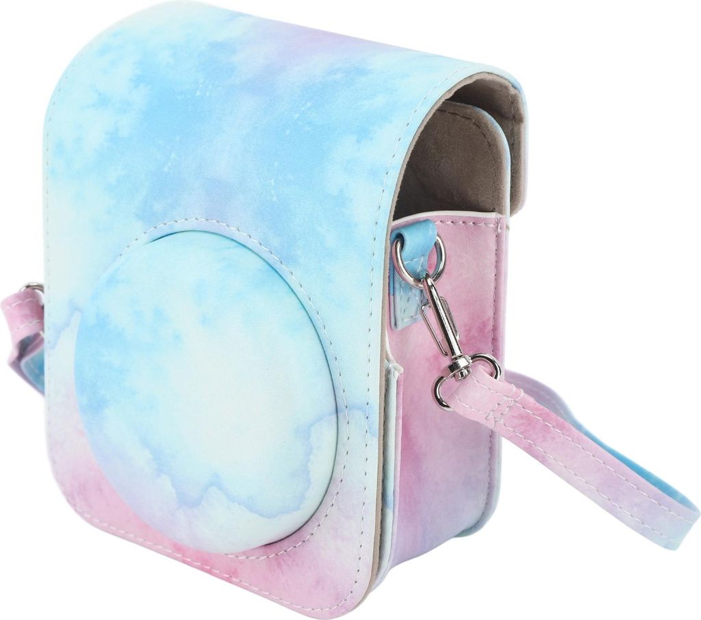 Mini Instant Camera Schutzbeutel Polyurethan-Hülle mit verstellbarem Schultergurt für Fujifilm Instax 12 Blue Pink