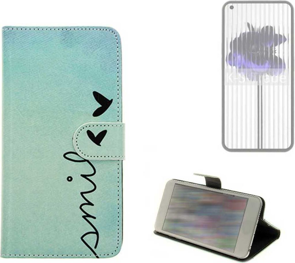 K-S-Trade Schutz Hülle Handy Hülle kompatibel mit Nothing 1 Hülle Handyhülle cover bookstyle Etui Handyhülle “smile“ türkis Standfunktion