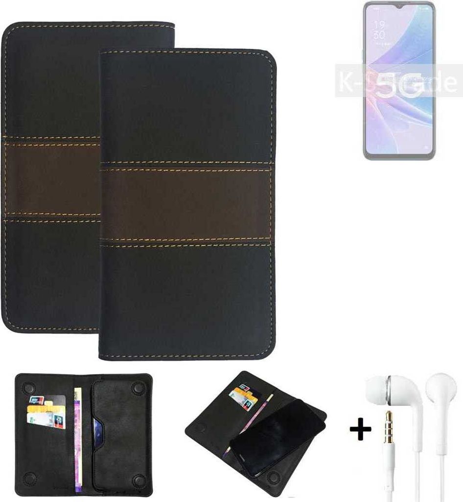 K-S-Trade Handyhülle + Kopfhörer kompatibel mit Oppo A97 5G Schutzhülle Walletcase Bookstyle Tasche Schutz Case Hülle Wallet Cover Kunstleder