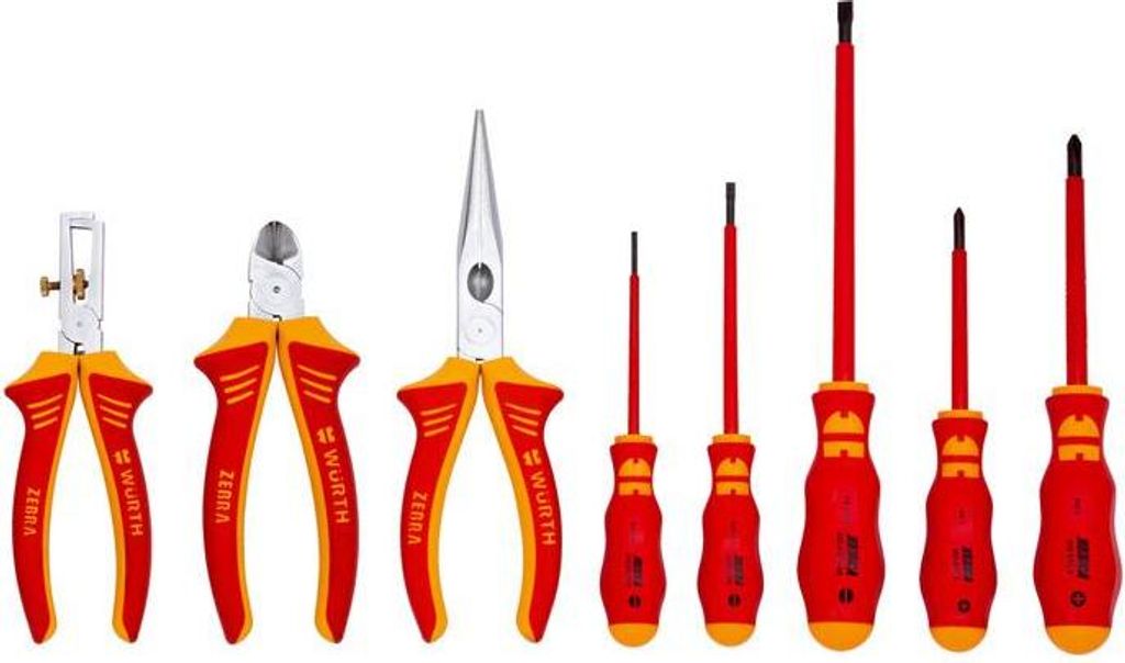 Würth Zangen und Schraubendreher VDE Sortiment ZANG-SHRDRH-VDE-SORT-8TLG 071401 582961 1