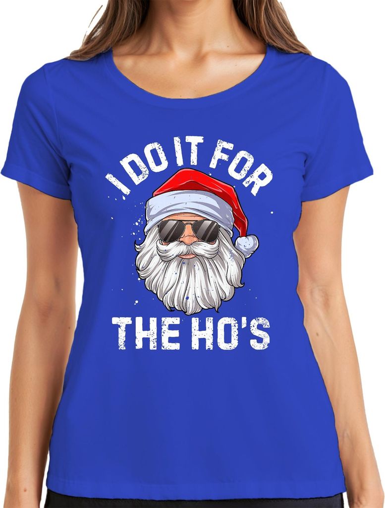 I Do It For The Ho's Weihnachtsmann lustig Geschenk Retro Damen T-Shirt, Blau, 3XL