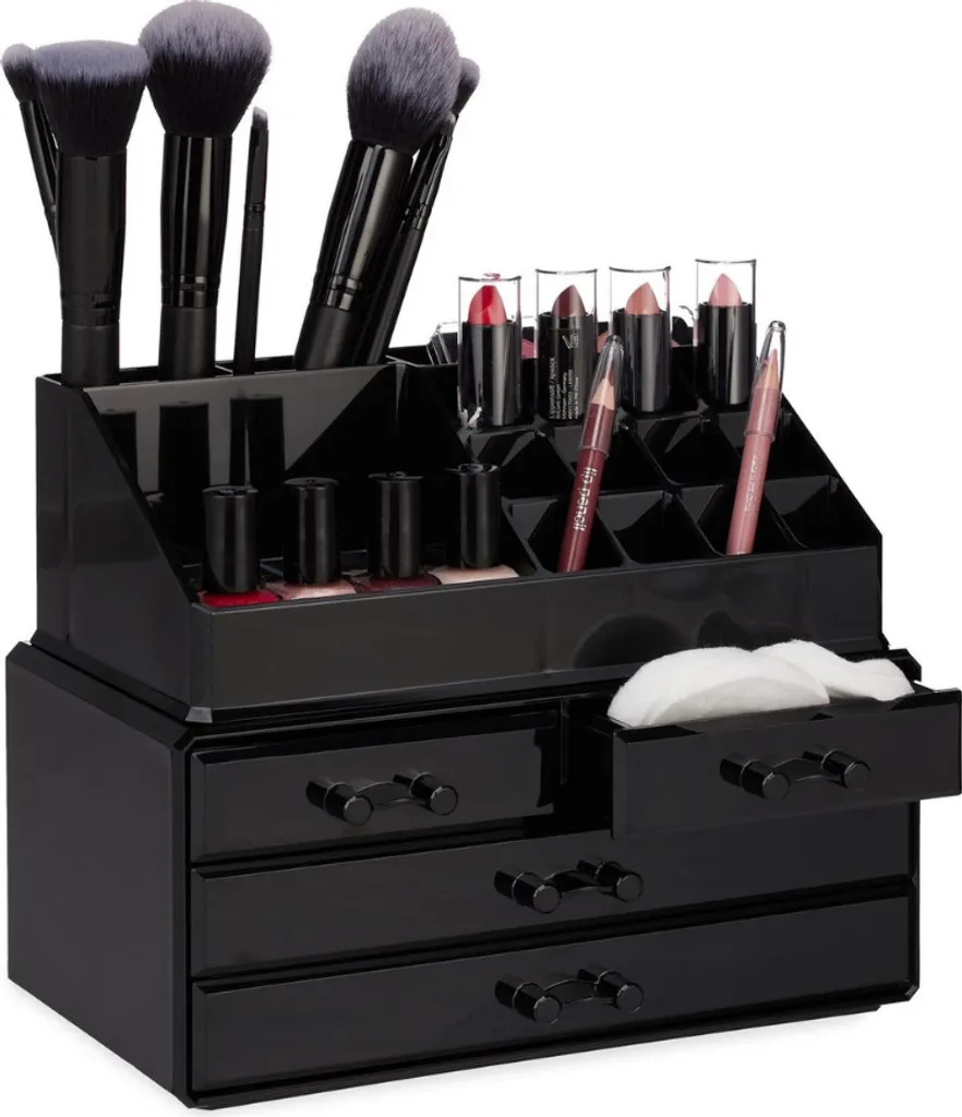 Confibel - Organizzatore per make-up - Organizzatore per cosmetici - Cassetti regolabili - Gioielli/make-up - Contenitore per cosmetici - Nero