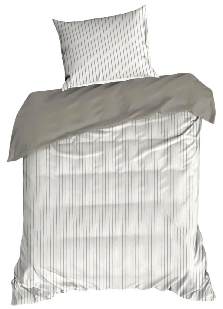 Housse de Couette Satin de Coton Doux 140x200 Rayures Gris et Blanc Chic
