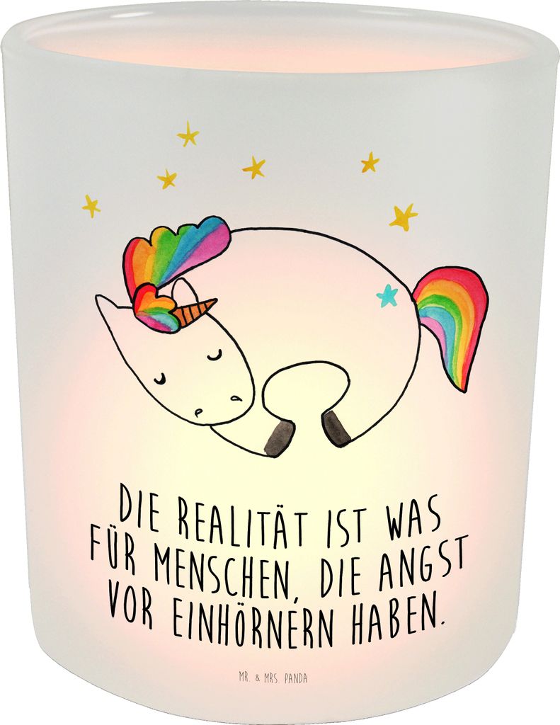 Mr. & Mrs. Panda Windlicht aus Glas Einhorn Nacht - Transparent - Geschenk, Teelichthalter, Kerzenhalter, Menschen, Unicorn, Kerzenglas, Einhörner...