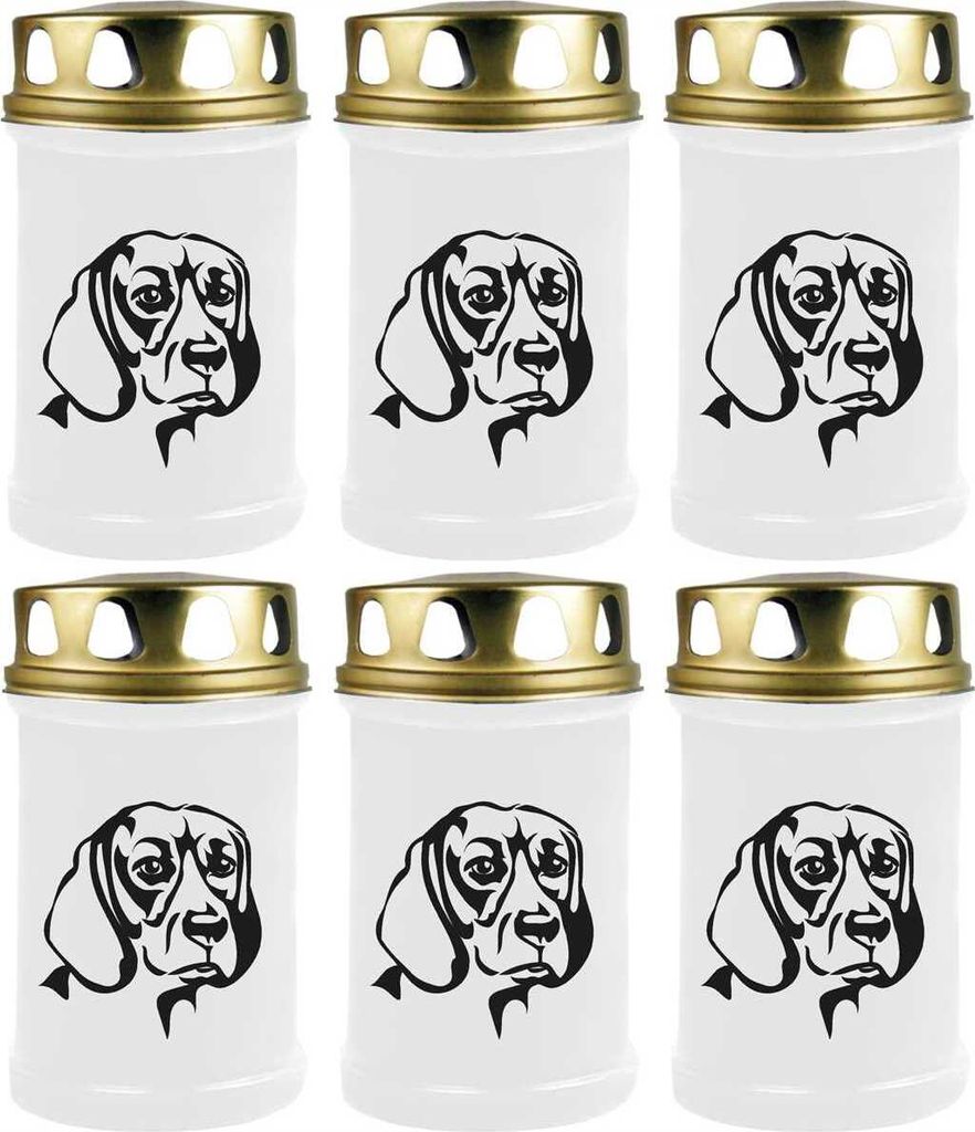 Grabkerze Weiß 6er Pack, Brenndauer: 48 Stunden ( je Kerze ), Motiv: Dackel