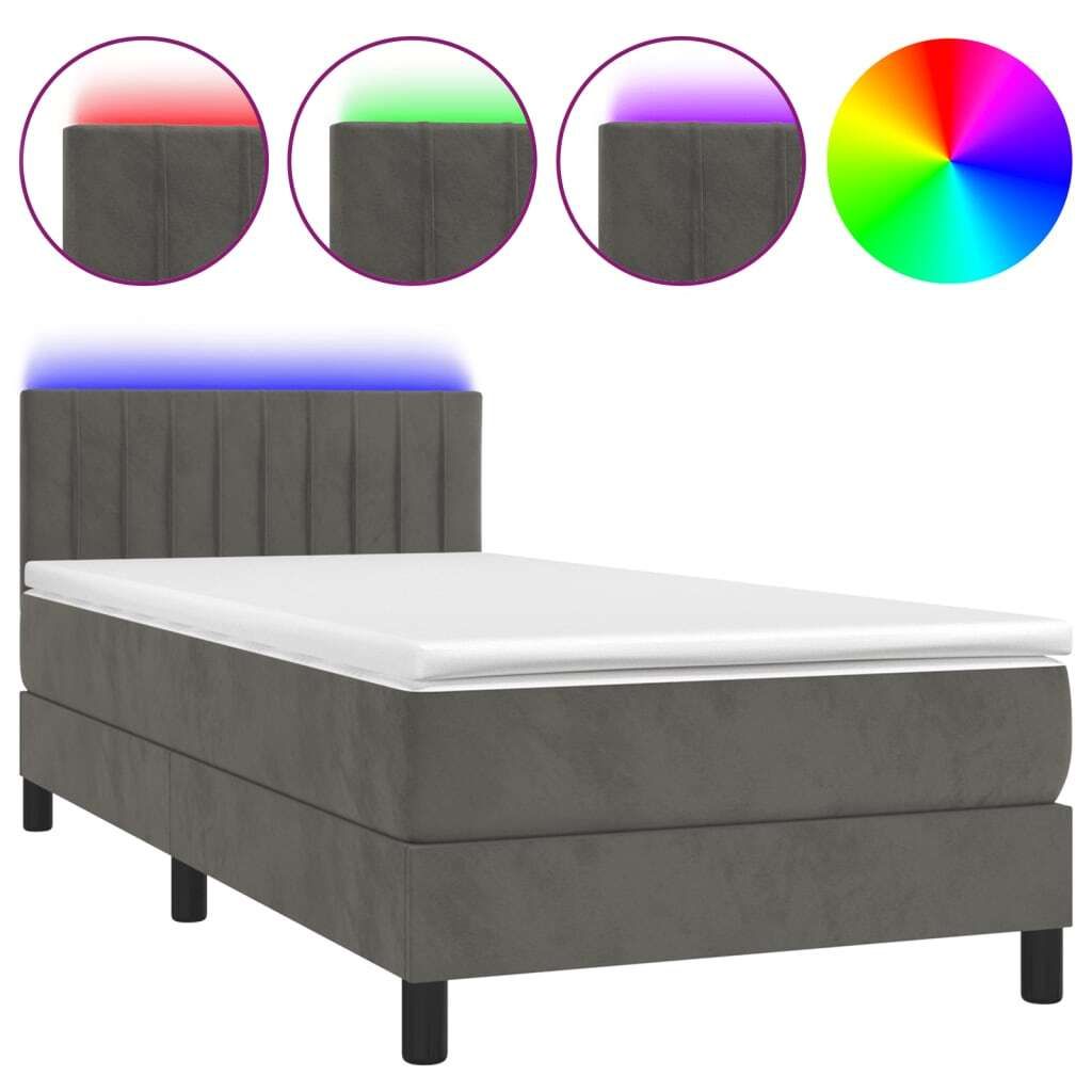 "WINTER SALE" Boxspringbett Einzelbett - Gästezimmer - mit Matratze & LED Dunkelgrau 80x200 cm Samt - Polsterbett Klassische Betten NEU5227561