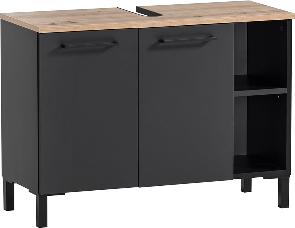 Waschbeckenunterschrank schwarz matt mit Eiche MASON-80