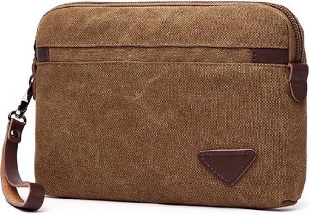 INF Herren Canvas Clutch Tasche, große Clutch Tasche mit Reißverschluss für Herren Braun