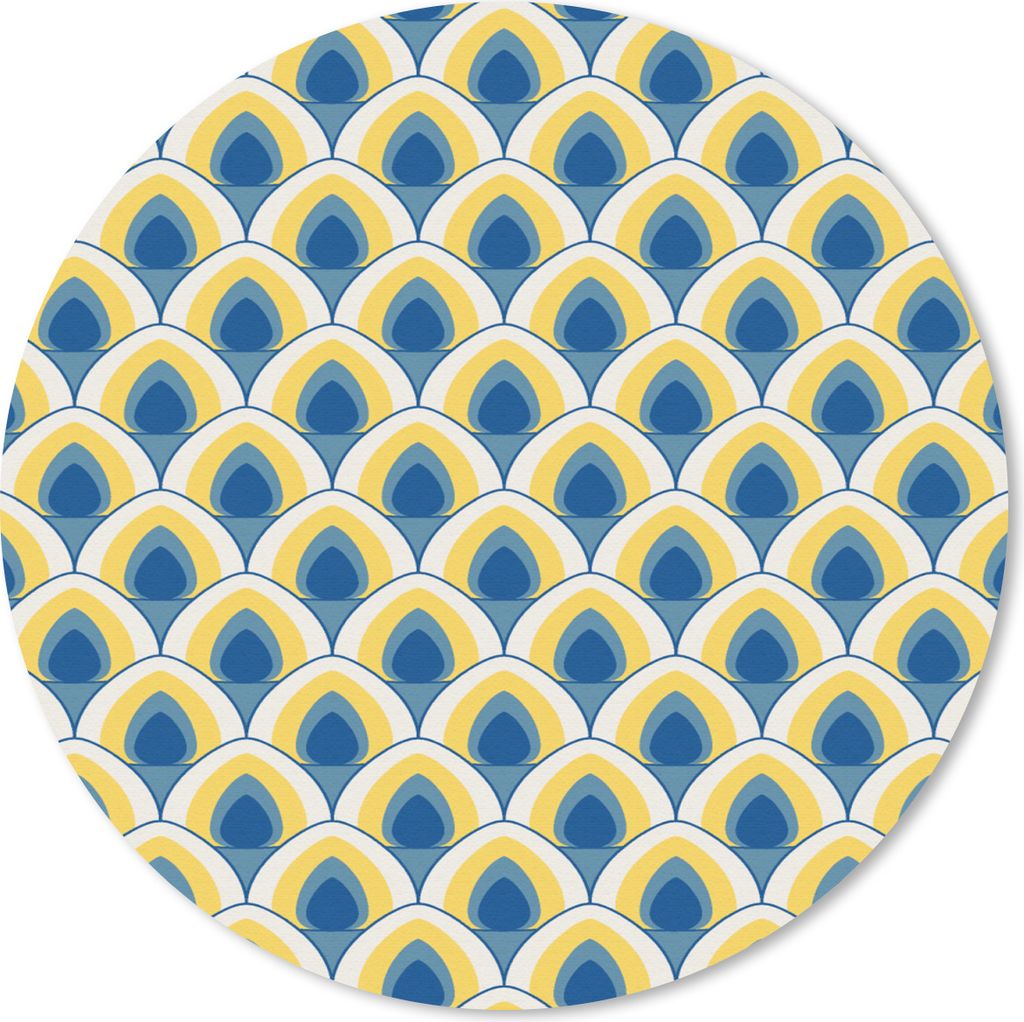 MuchoWow Mauspad Mousepad Design - Muster - Retro - Gelb - Blau 40x40 cm - Mousepads - Maus Mat - Pad - Mausunterlage - Schreibtisch Accessoires