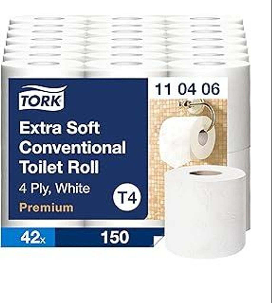 Tork extra weiches Kleinrollen Toilettenpapier Weiß T4, Premium, 4?lagig, 42 ?150 Blatt, 110406