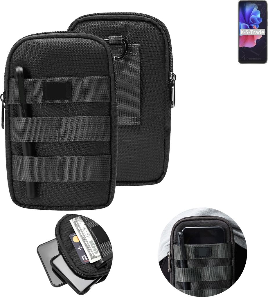 K-S-Trade Holster Gürtel Tasche kompatibel mit Blackview A55 Pro Handy Tasche Schutz Hülle dunkel-grau viele Fächer, 1x