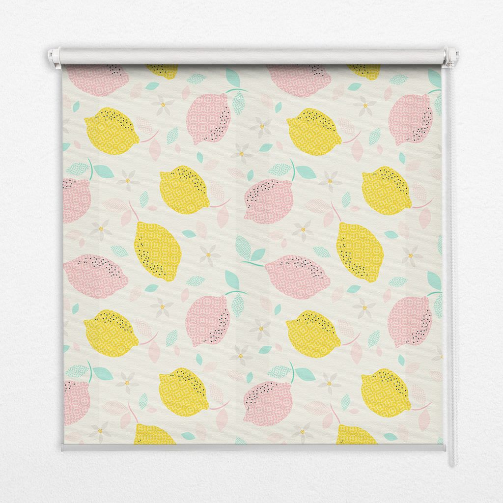 Seitenzug-Rollo Fensterrollo Jalousie - Lichtdurchlässig Springrollos - 110x240 cm - Rosa und gelbe Zitronen