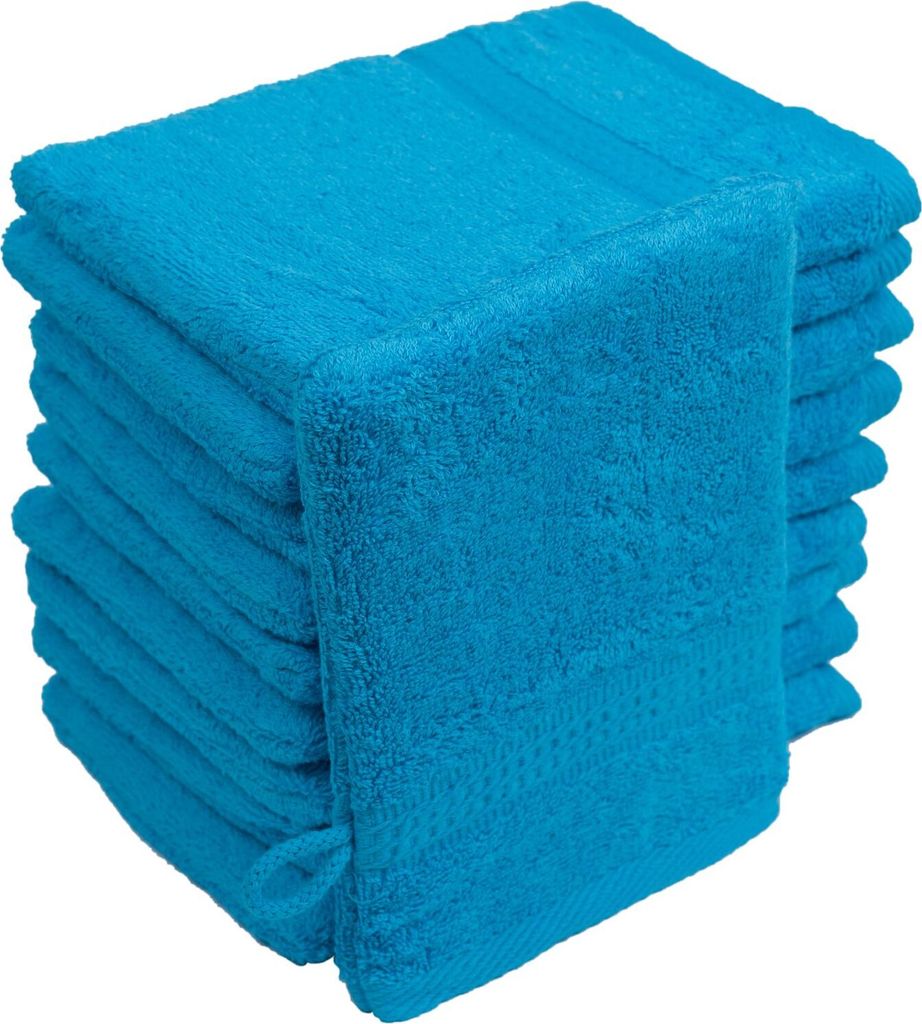 Waschhandschuhe Waschlappen 10er Set Türkis Blau 100 % Produktbild 