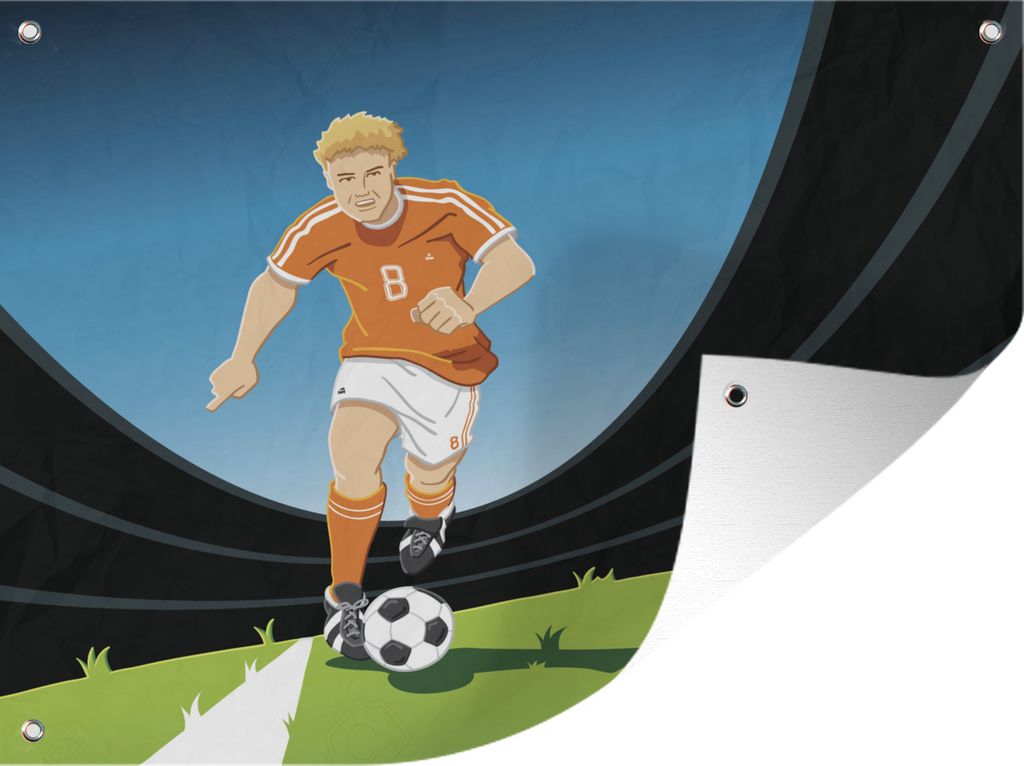 MuchoWow 80x60 cm Outdoor-Poster Gartendeko Sichtschutz Garten Poster für den Garten Eine Illustration eines Spielers in einem Fußballstadion
