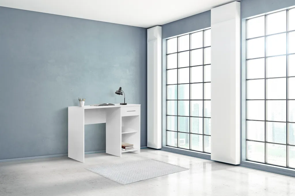 Bureau Gain de Place 90cm pour Télétravail et Studio Étudiant Blanc Mat