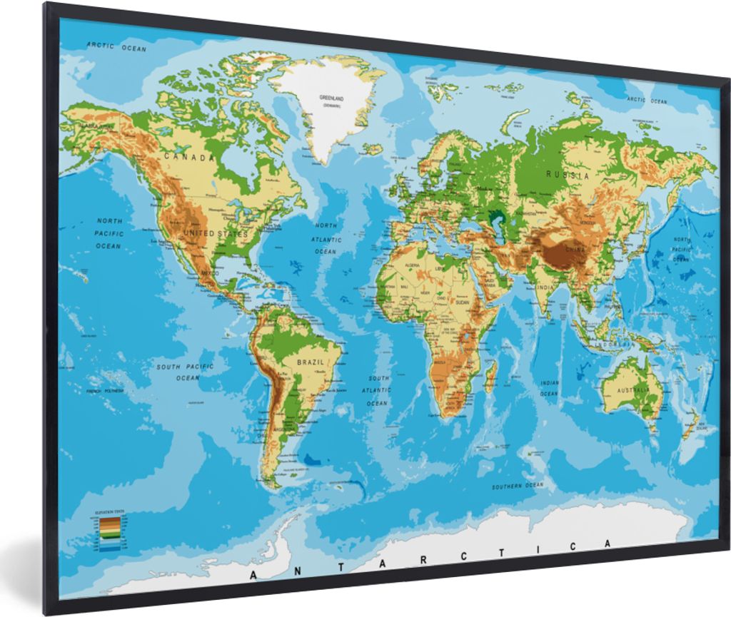 MuchoWow Gerahmtes Poster Weltkarte - Atlas - Farben - Kinder - Jungen - Mädchen 30x20 cm - Poster mit Schwarzem Bilderrahmen Wandposter Rahmen ...