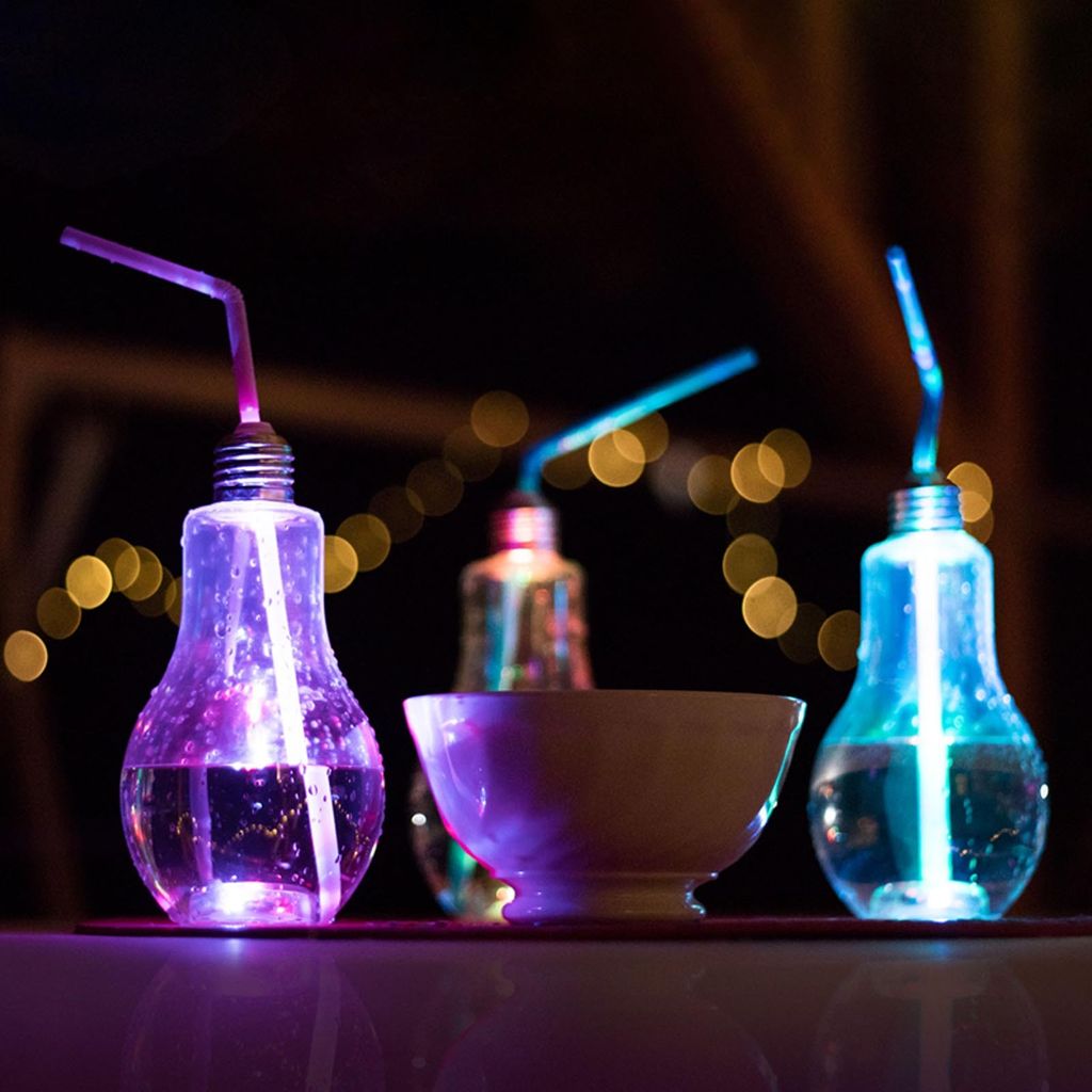 8er Set LED RGB Partyglas Birne mit Deckel und Strohhalm Produktbild 5