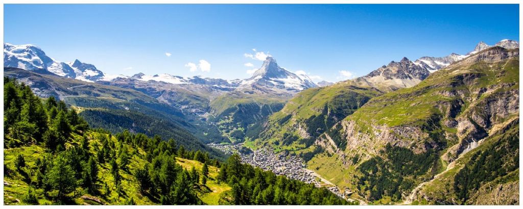 Wallario Küchenrückwand selbstklebend, Größe: 115 x 50 cm, Motiv: Sommerliches Alpenpanorama | Spritzschutz | abwischbar | pflegeleicht | in