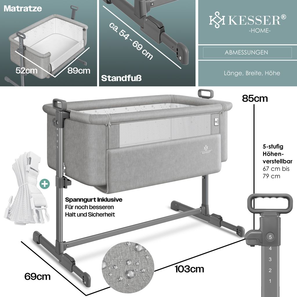 KESSER® Zustellbett Hubi 3in1 Baby Beistellbett Reisebett Produktbild 7