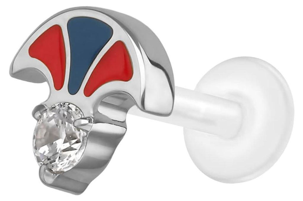 Ohrpiercing, Nasenpiercing PTFE Labret mit Innengewinde + Titan-Aufsatz FÄCHER Silber Stablänge: 8mm | Stabstärke: 1,2mm