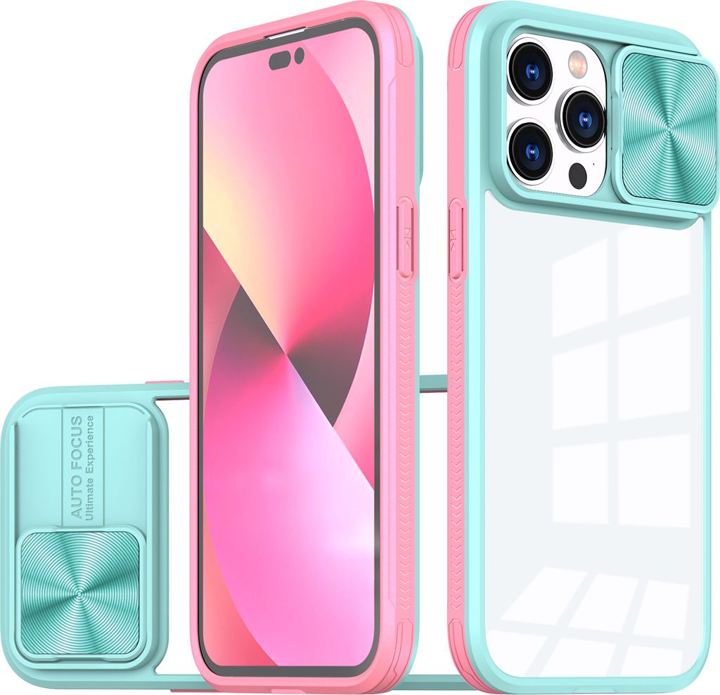 Hülle für iPhone 14 Pro Max Transparent TPU Bumper Schutzhülle mit Schiebe Kamera Schutz Hellblau