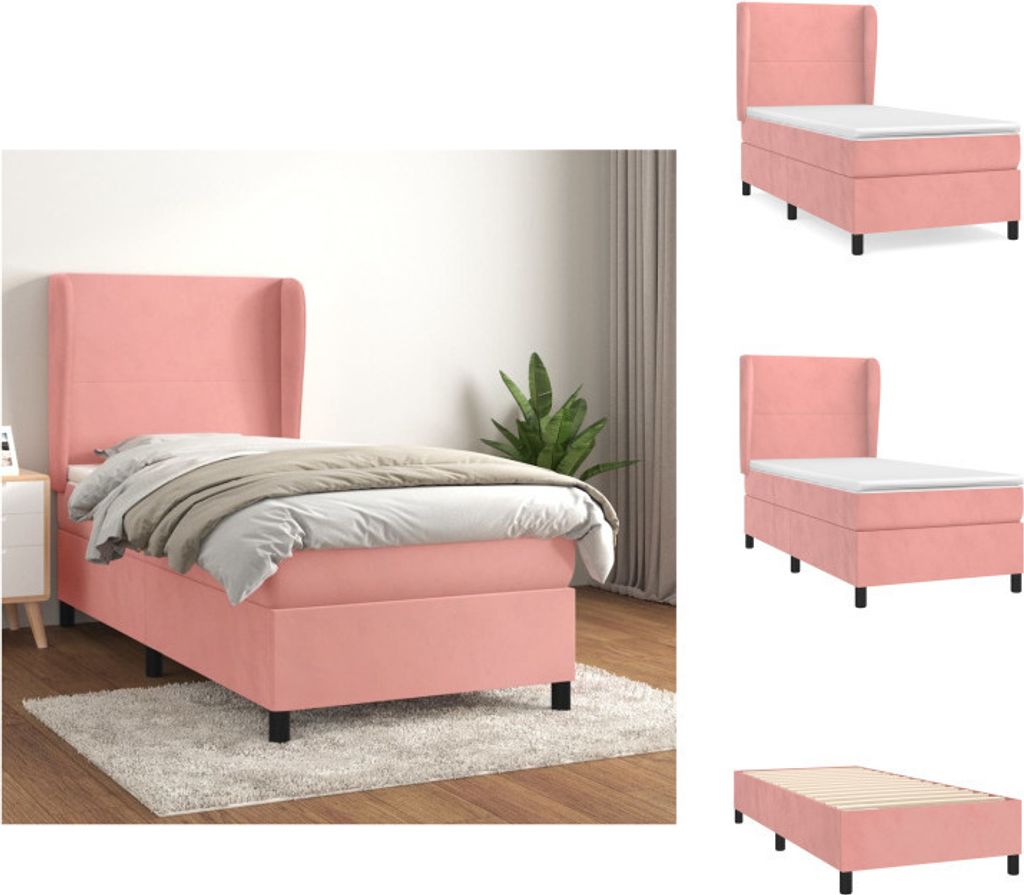 vidaXL Boxspringbett mit Matratze Rosa 90x200 cm Samt - Betten & Bettgestelle