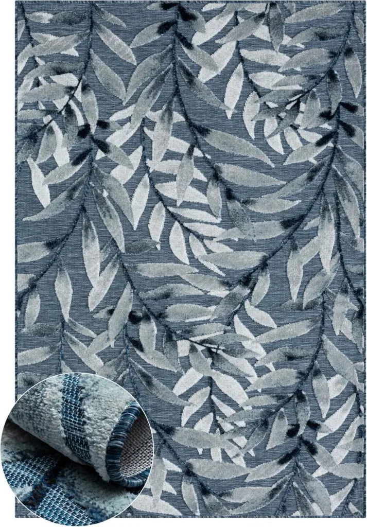 Tapis Hazel Bleu 80 x 150 cm - Tapis Réversible Intérieur et Extérieur