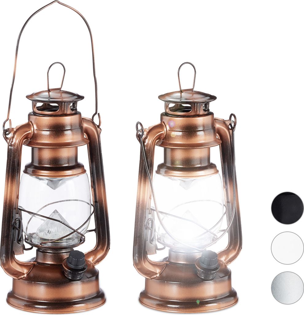 relaxdays 2 x Sturmlaterne LED kupfer Produktbild 1