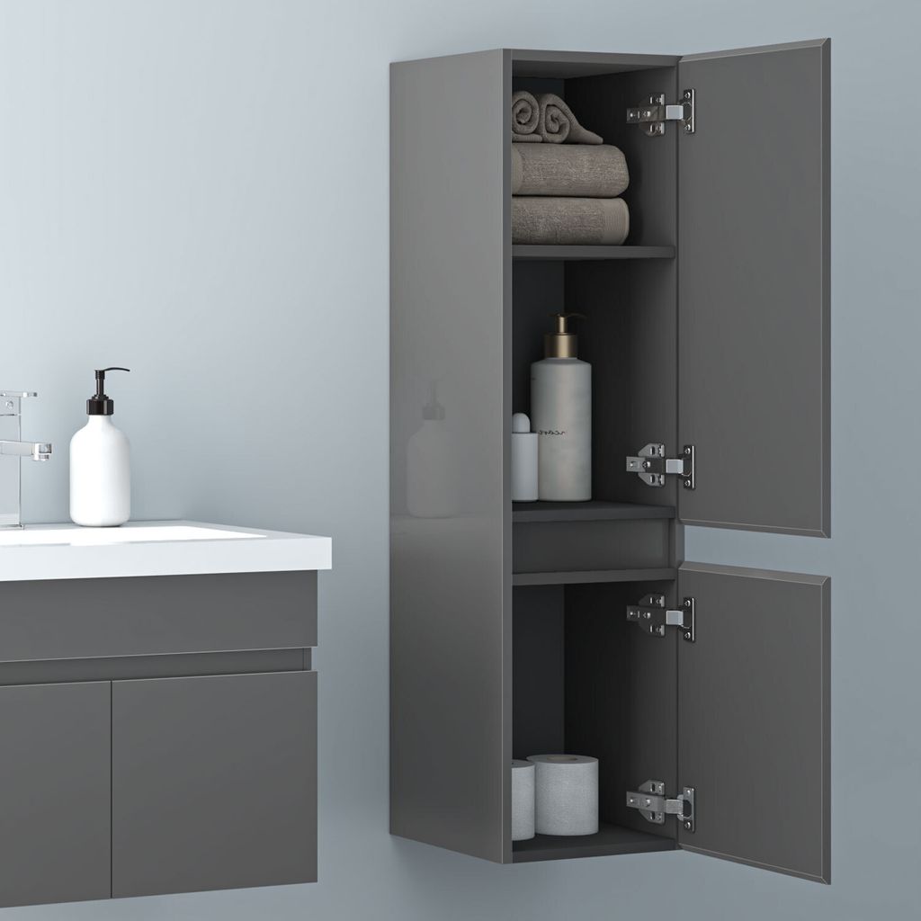 Hochschrank 110 cm Hängeschrank Badschrank Badezimmer Schrank Anthrazit Hochglanz