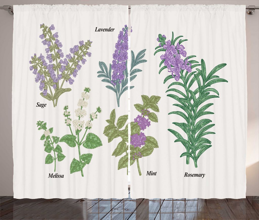 ABAKUHAUS Kraut Rustikaler Gardine, Botanische Informationsgrafik Plants, Schlafzimmer Kräuselband Vorhang mit Schlaufen und Haken, 280 x 245 cm, ...
