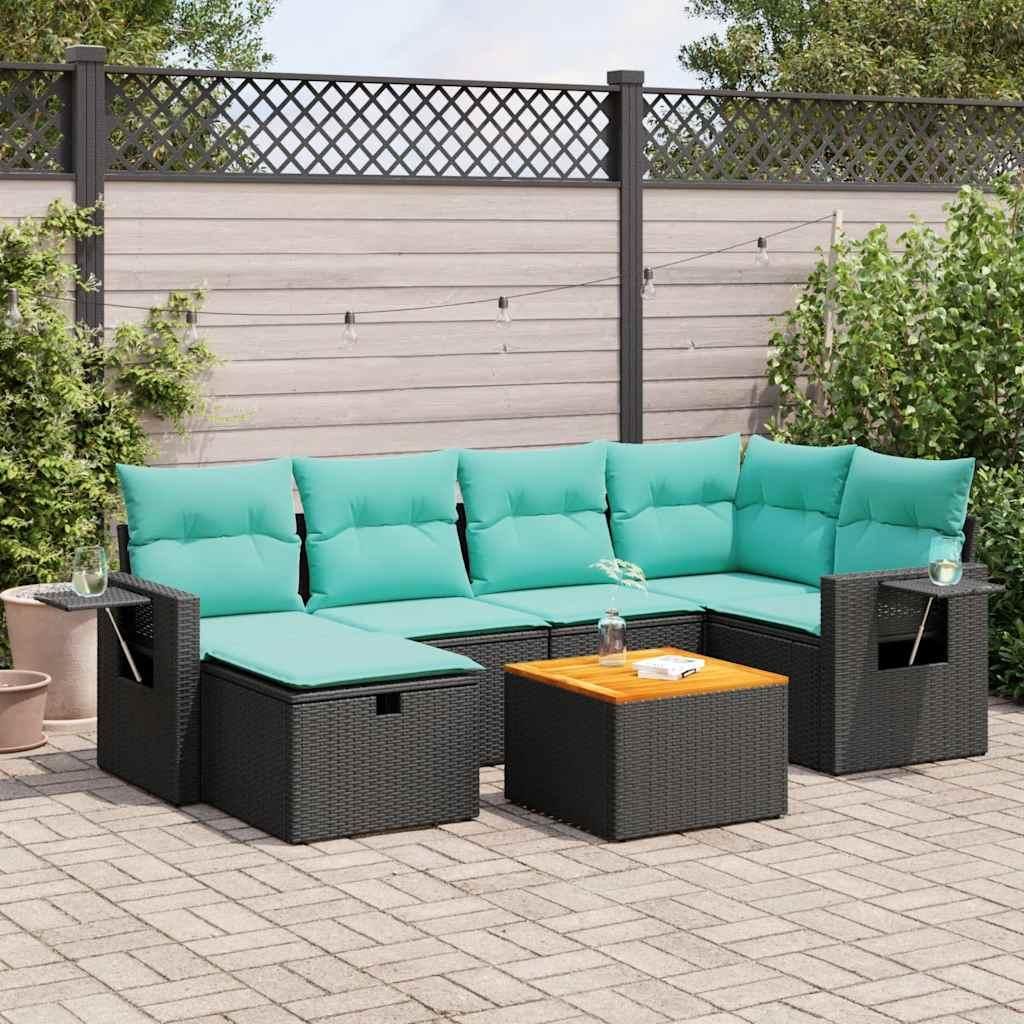 Maison Exclusive - 7-tlg. Garten-Sofagarnitur mit Kissen Schwarz Poly Rattan