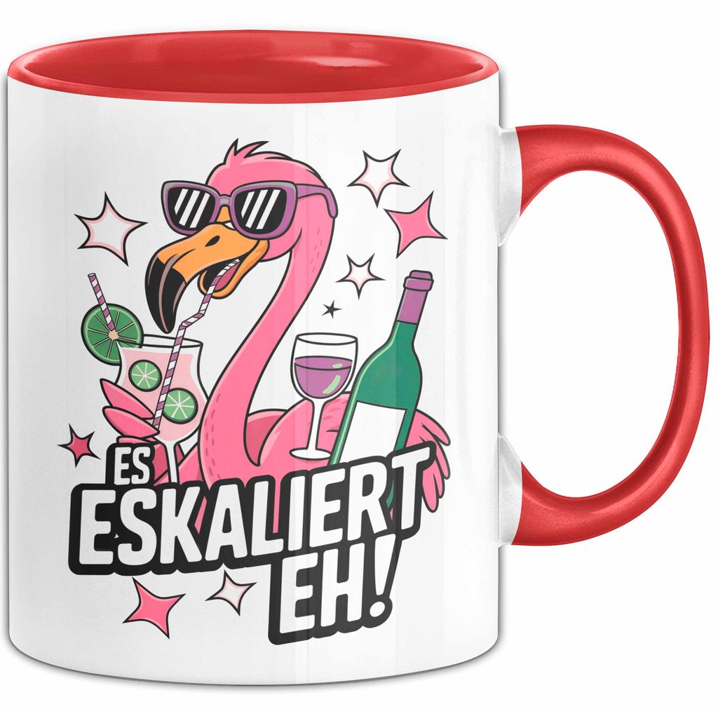 Flamingo Trinkend Tasse Geschenk Lustige Geschenkidee Spruch Es Eskaliert Eh (Rot)
