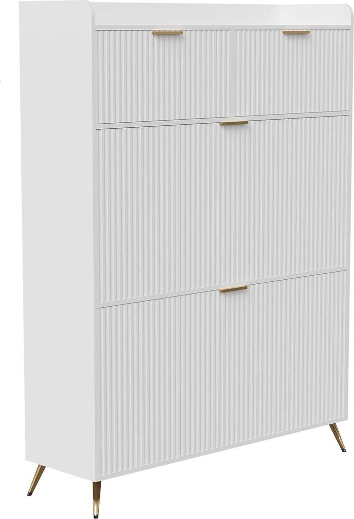 Schmaler Schuhschrank - Schuhschrank mit Kippfächern - 3 Kippfächer - Platzsparend - Für Flur/Eingang - Holz - Modern minimalistisch - Weiß A