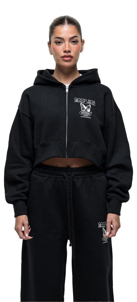 Good For Nothing - Kurz-Hoodie für Damen, Durchgehender Reißverschluss WH213 (XL) (Schwarz)