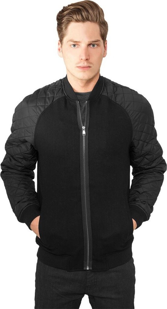 URBAN CLASSICS HERREN DIAMOND NYLON WOOL JACKET MÄNNER STEPPJACKE SCHWARZ, Größe:S