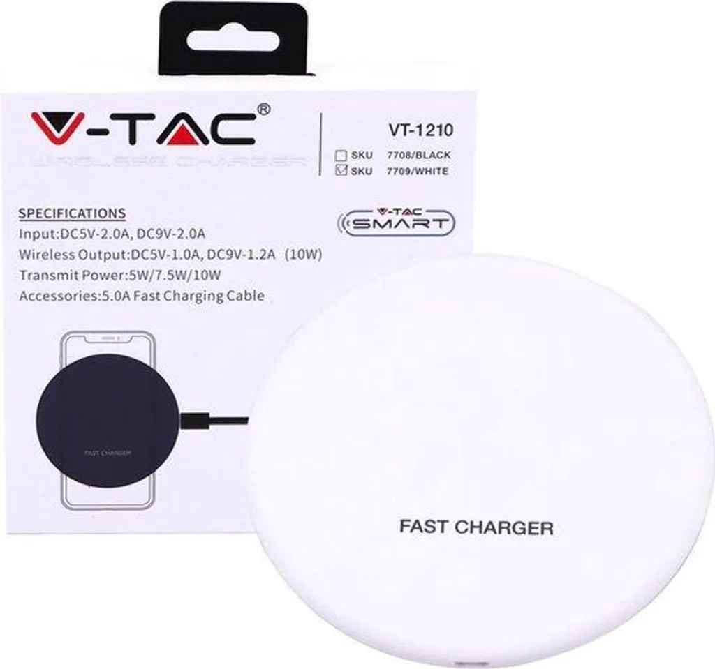 Chargeur sans fil V-TAC 5A Blanc - Ne cherchez plus vos câbles de recharge