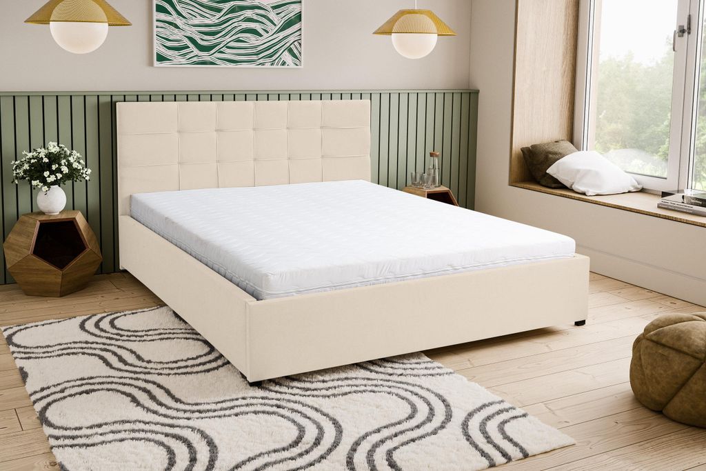 VENASI JESSA Polsterbett 160x200 Doppelbett mit Bettkasten und Lattenrost BEIGE