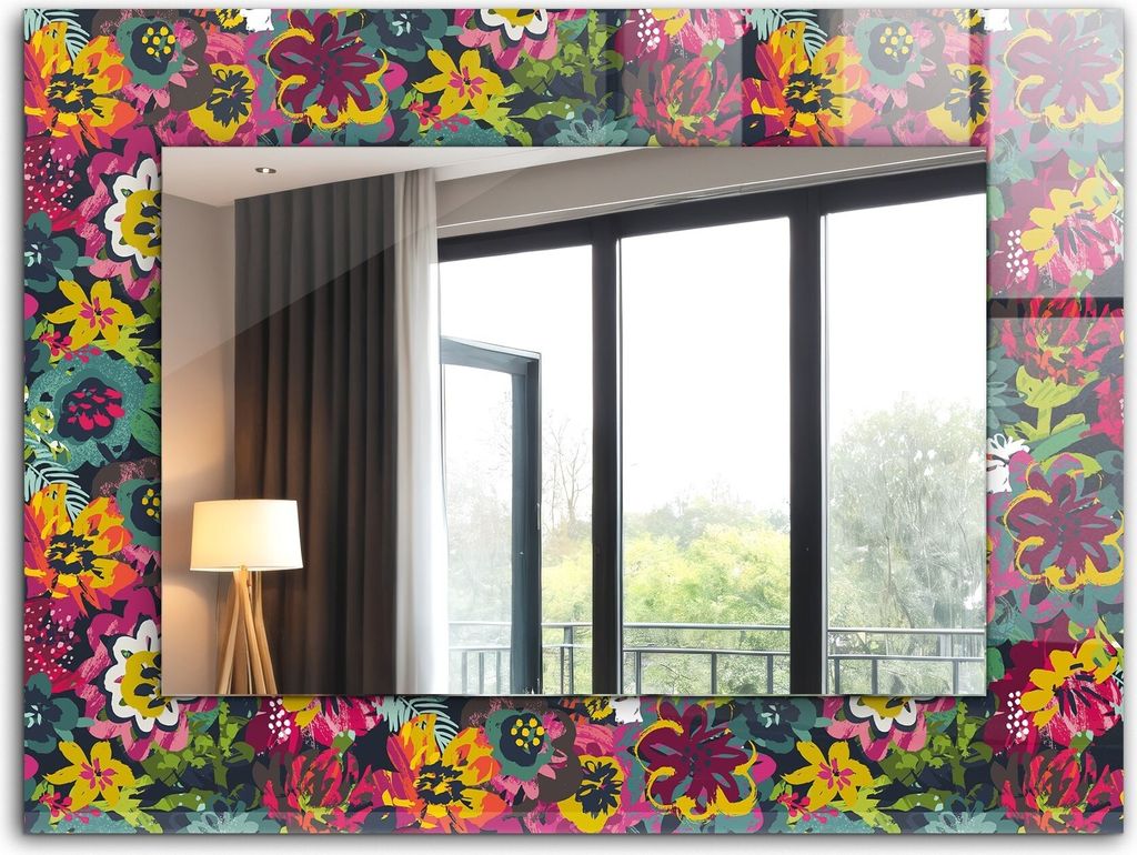 Dekorativer Wandspiegel - Bedruckter Spiegel - Motiv - 80x60 cm - Bunte Blumenmuster