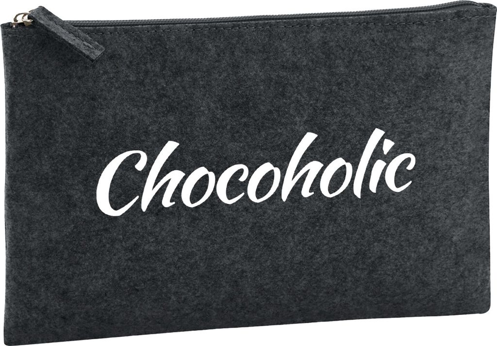 Huuraa Kulturbeutel Chocoholic Schriftzug 1 Liter Charcoal Filz Kosmetiktasche Geschenkidee