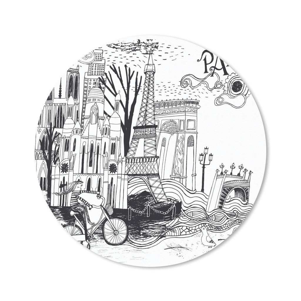 MuchoWow Mauspad Mousepad Paris - Zeichnung - Schwarz 40x40 cm - Mousepads - Maus Mat - Pad - Mausunterlage - Schreibtisch Accessoires