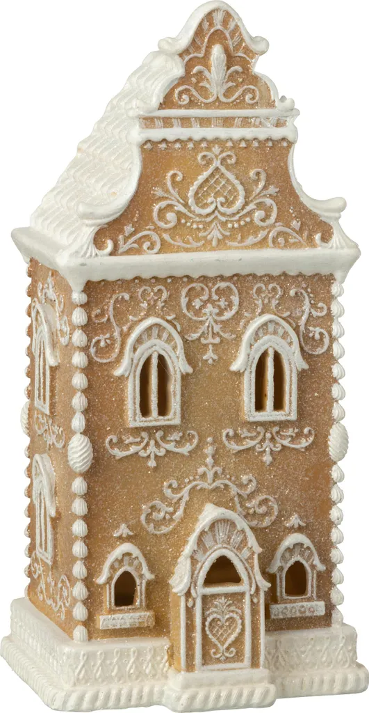J-Line Pain d'épices Maison LED Poudre Citron Vert Beige et Blanc 20cm