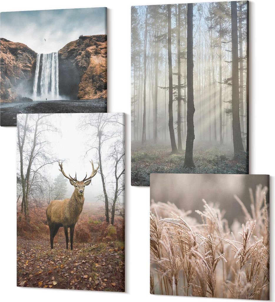 Wandbilder Leinwand 4-teilig – – Polycanvas Kunstdruck – Moderne Bilder für Wohnzimmer & Schlafzimmer – Aufhängefertig – 2x 40x40 cm +...