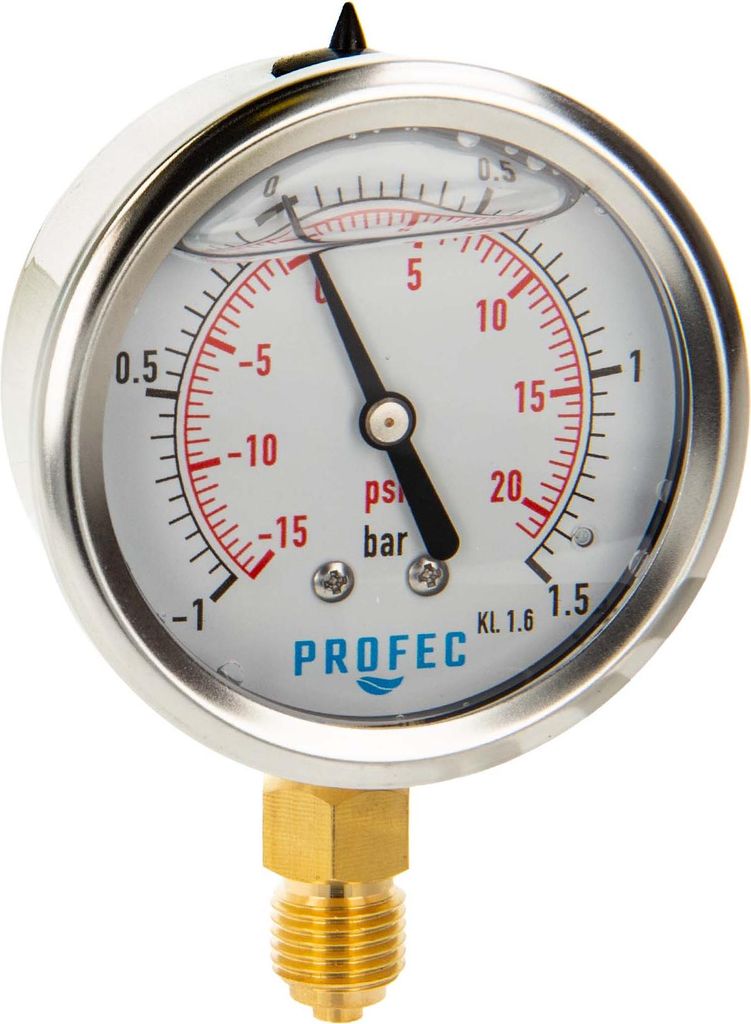 Profec Manometer -1 bis 1,5 bar, Glyzeringefüllt, Ø 63 mm, Produktbild 